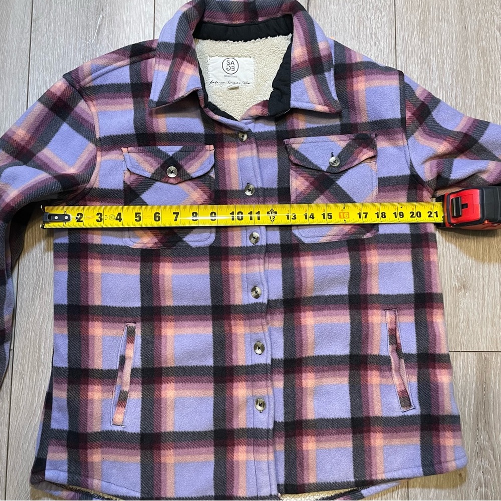 SAGE Collective Purple Plaid Sherpa Lined Shacket Jacket M Cozy Flannel - Picture 7 of 7